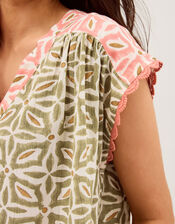Elma Sleeveless Print Top, Green (KHAKI), large
