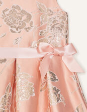 Metallic Floral Jacquard Dress, Pink (PINK), large