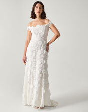 Clare Floral Embroidered Bardot Wedding Dress, Ivory (IVORY), large