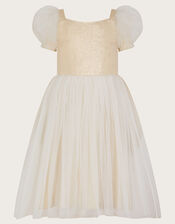 Land of Wonder Puff Sleeve Princess Steeple Dress, Natural (CHAMPAGNE), large