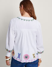 La Galeria Elefante Hand-Embroidered Blouse, White (WHITE), large