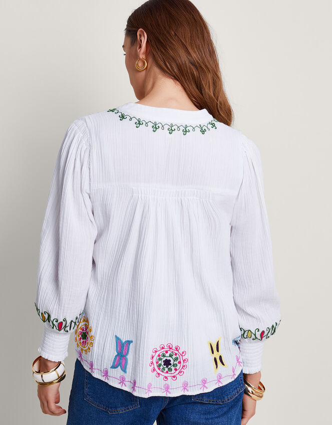 La Galeria Elefante Hand-Embroidered Blouse, White (WHITE), large