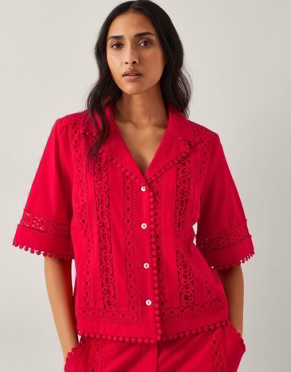 Irina Short Sleeve Lace Shirt, Red (RED), large