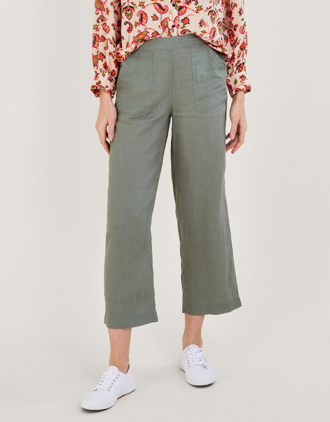 Pull-On Linen Trousers, Green (KHAKI), large