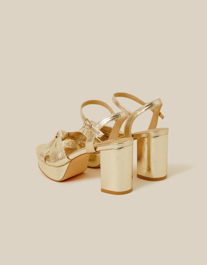 Metallic Twist Knot Platform Heels, Gold (GOLD), large