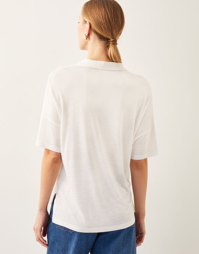 Cara Collar Jersey T-Shirt, Ivory (IVORY), large