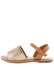 Zeta Peep-Toe Leather Sandals , Gold (GOLD), large