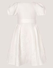 Puff Sleeve Floral Embellished Party Dress, Ivory (IVORY), large