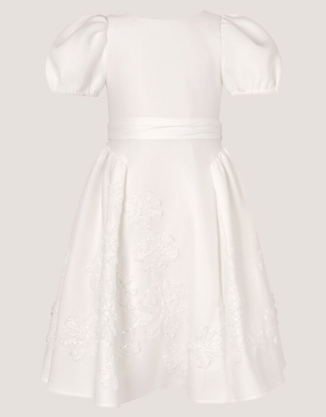 Puff Sleeve Floral Embellished Party Dress, Ivory (IVORY), large