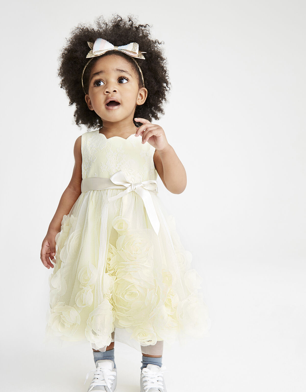 Baby Macaroon Occasion Dress with 3D Flowers Yellow
