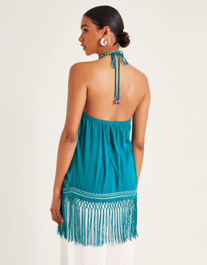 Liza Embellished Tassel Halter Top, Teal (TEAL), large