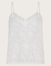 Rosie Embroidered Cami Top, White (WHITE), large