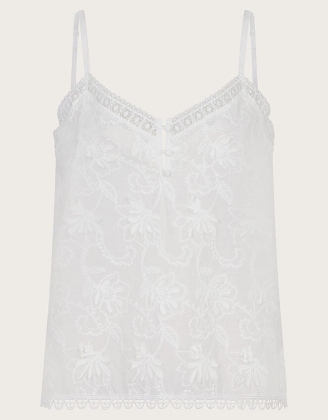 Rosie Embroidered Cami Top, White (WHITE), large