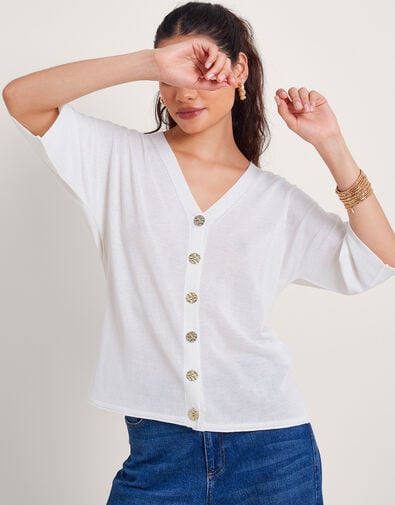 Bea Short Sleeve Cardigan, Ivory (IVORY), large