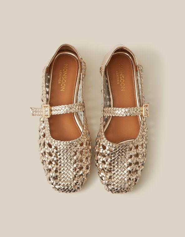 Bessy Woven Leather Mary Jane Ballet Flats, Silver (SILVER), large
