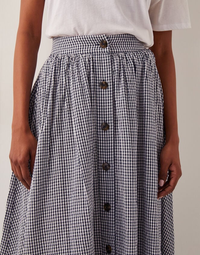 Bea Gingham Button Midi Skirt, Blue (NAVY), large