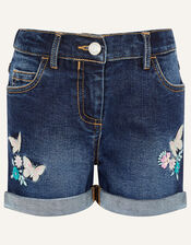 Butterfly Denim Shorts, Blue (BLUE), large