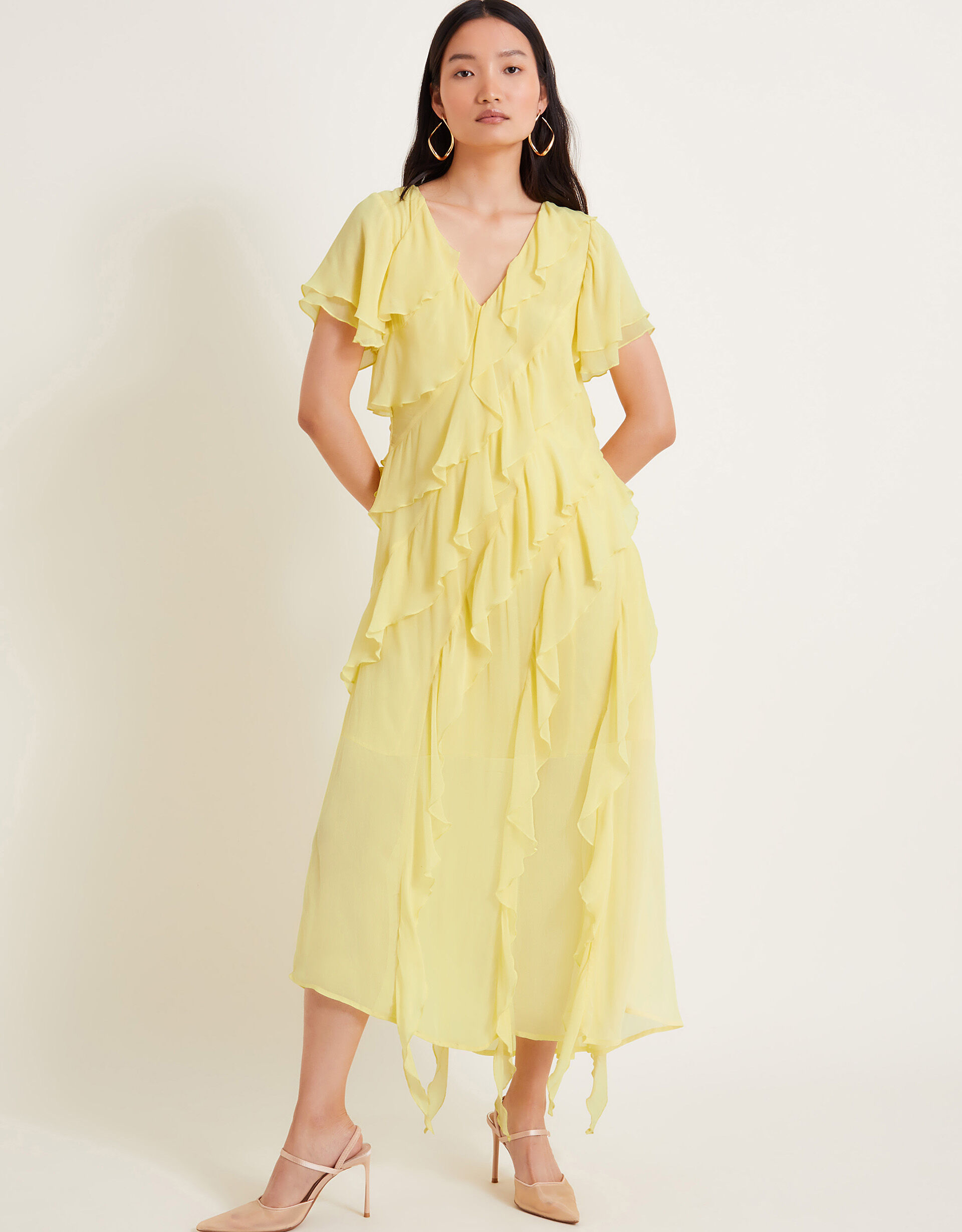 Renata Ruffle Maxi Dress Yellow Evening Dresses Monsoon UK