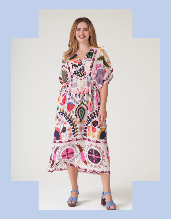 One Hundred Stars Susani Print String Midi Dress, Pink (PINK), large