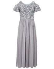Jacinta Cold-Shoulder Sequin Maxi Dress, Silver (SILVER), large