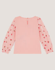 Mon Cheri Mesh Sleeve Top, Pink (PINK), large