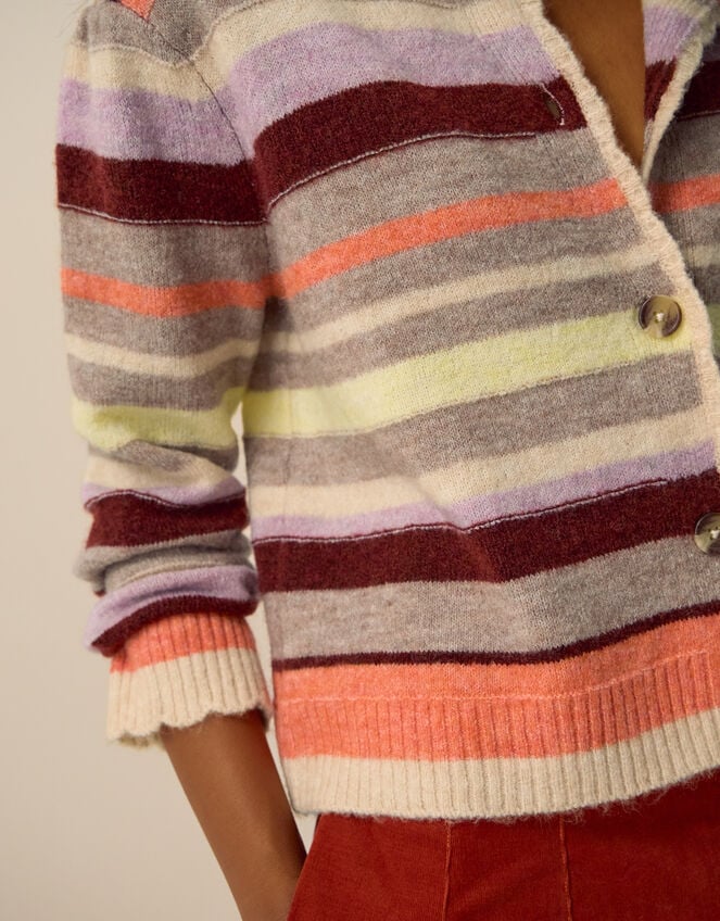 Sienna Stripe Crew Neck Cardigan, Mink (MINK), large