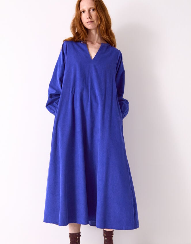 East Mahi Tie Corduroy Midi Dress, Blue (BLUE), large