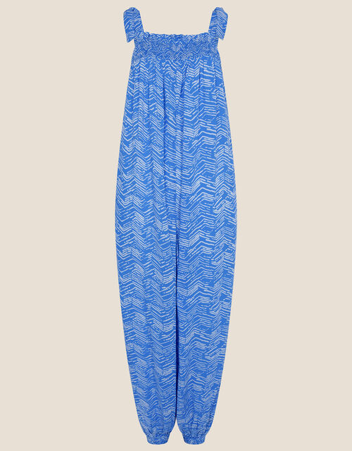 Tie-Shoulder Printed Jumpsuit in LENZING™ ECOVERO™ , Blue (BLUE), large