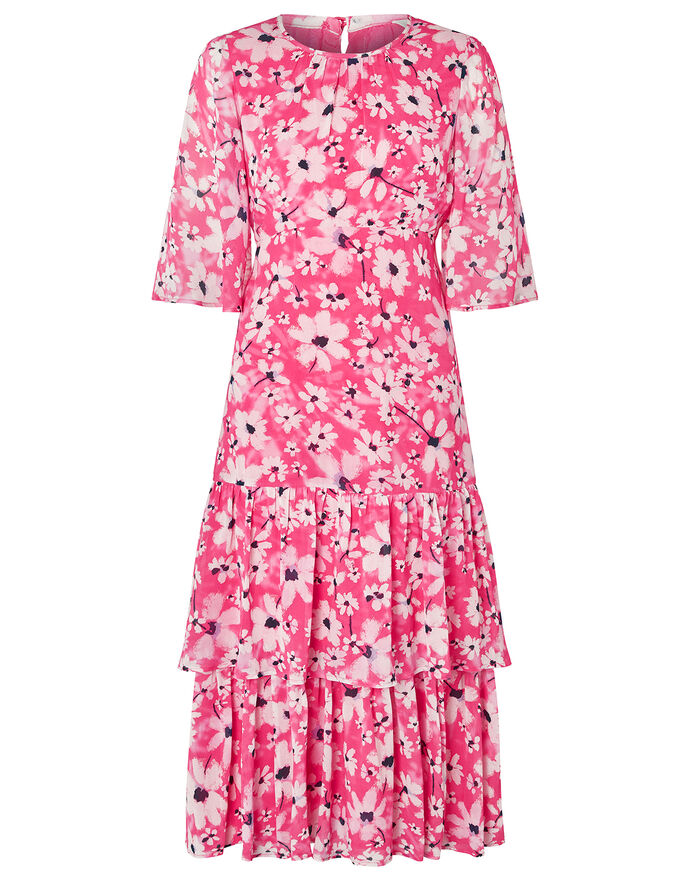 Daisy Print Tiered Midi Dress Pink | Evening Dresses | Monsoon UK.