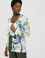 Tilda Printed Knit Cardigan in Linen Blend, Ivory (IVORY), large