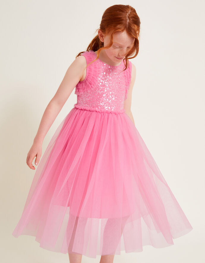 Cute White Sequin Ruffle A-Line Dress for Girls