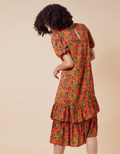Romana Floral Tiered Hem Midi Dress, Orange (ORANGE), large