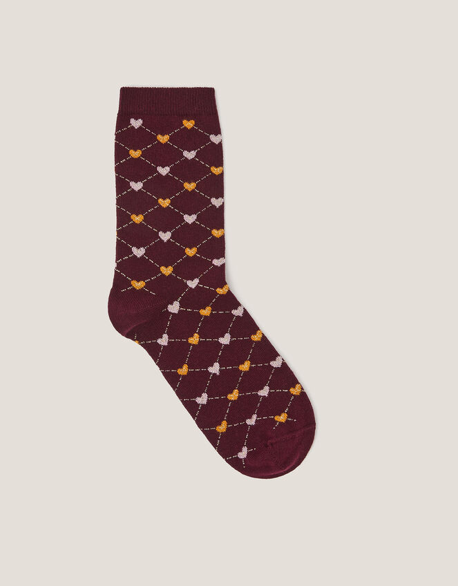 Sparkle Heart Argyle Socks, Red (BURGUNDY), large