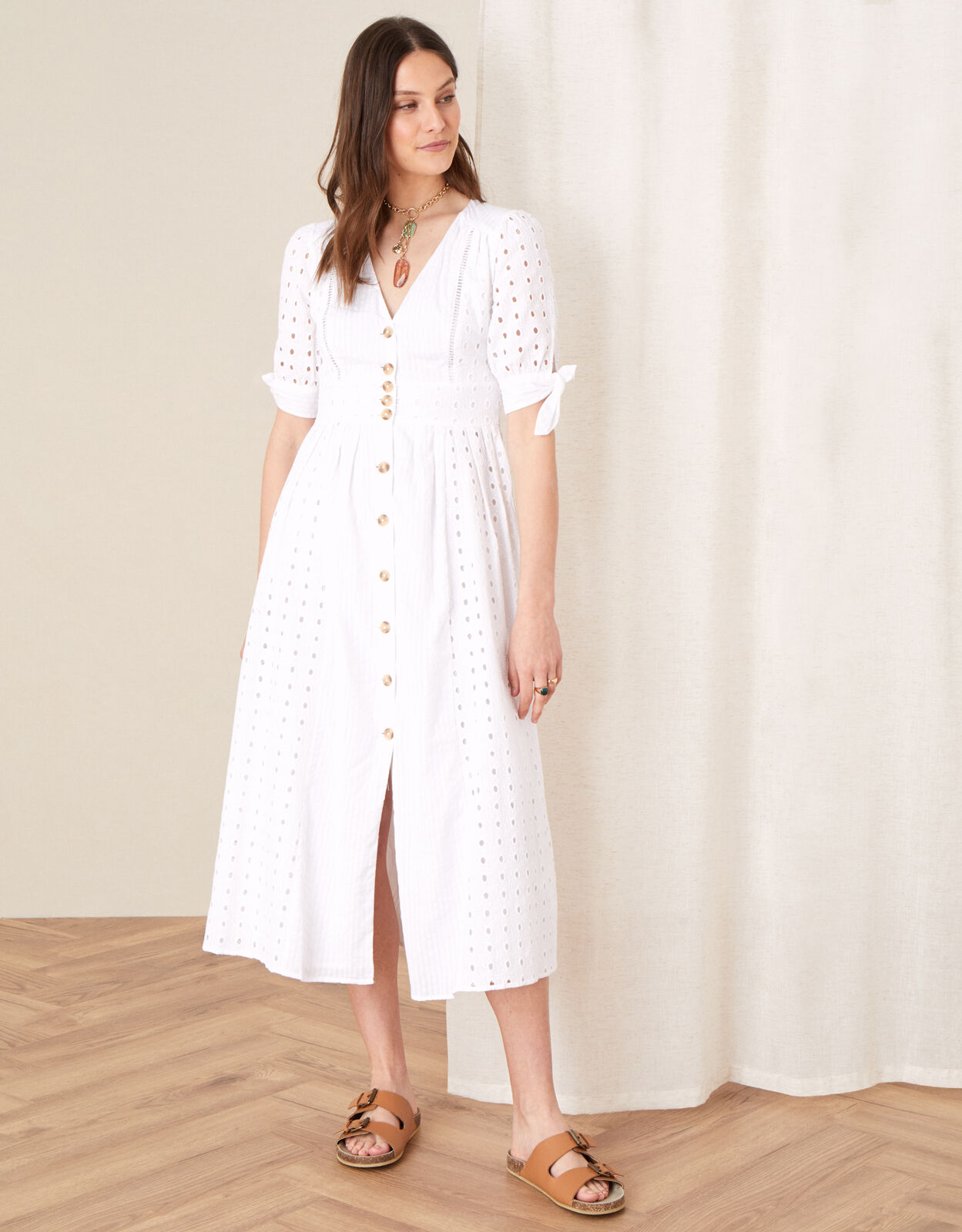Dolly Schiffli Midi Dress White