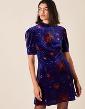 Harper Star Stretch Velvet Short Dress, Blue (COBALT), large