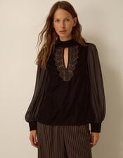 Jo Embroidered Velvet Top, Brown (CHOCOLATE), large