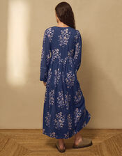 East Kerstin Floral Print Midi Wrap Dress, Blue (BLUE), large