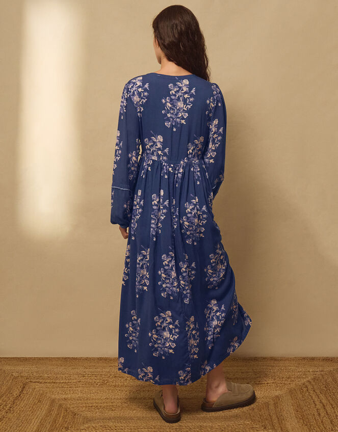 East Kerstin Floral Print Midi Wrap Dress, Blue (BLUE), large