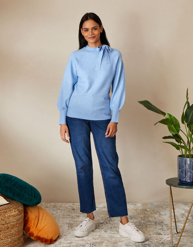 Cosy Tie Neck Jumper, Blue (BLUE), large