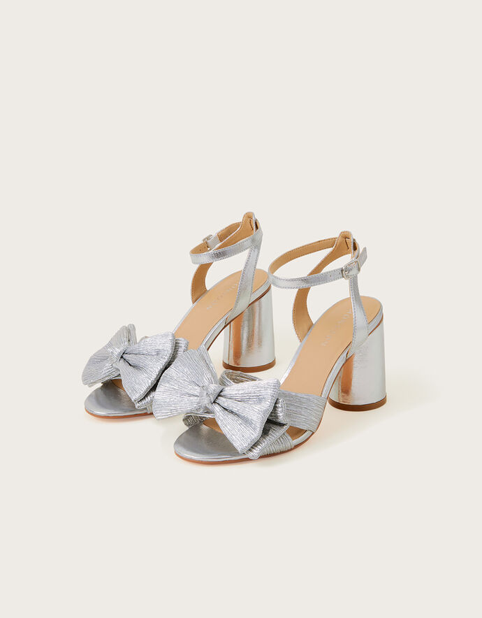Bow Block Heel Sandals Silver | Occasion Shoes | Monsoon UK.