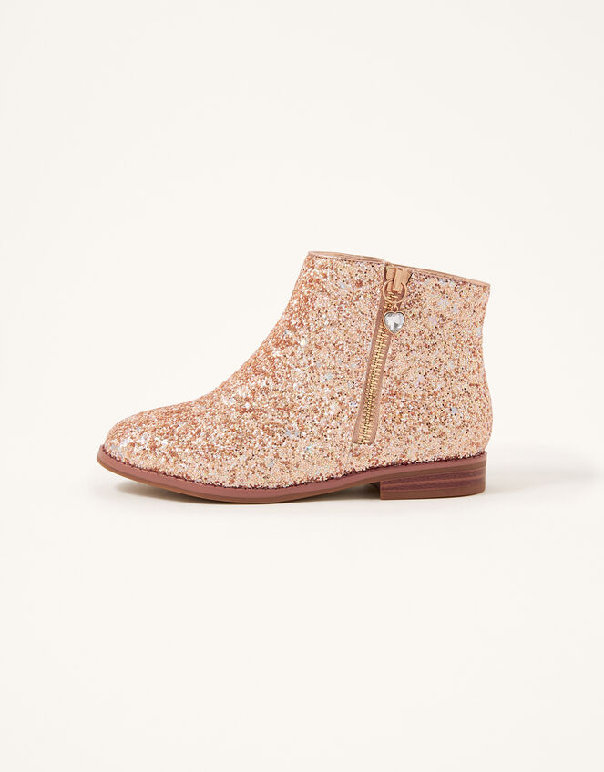 Side Zip Glitter Boots, Gold (ROSE GOLD), large