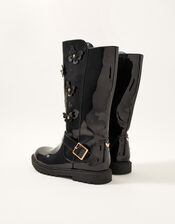 Patent Butterfly Riding Boots, Black (BLACK), large