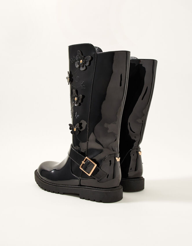 Patent Butterfly Riding Boots, Black (BLACK), large
