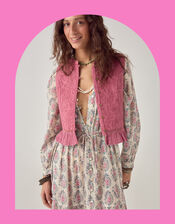 Maison Hotel Mia Floral Quilted Waistcoat, Pink (PINK), large