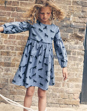 Horse Print Swing Dress, Blue (BLUE), large