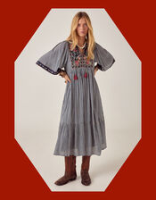 Maison Hotel Augusta Gingham Midi Dress, Blue (BLUE), large