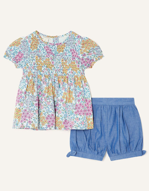 Baby Patchy Floral Top and Shorts Set, Blue (BLUE), large
