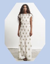 Par & Escala Bee Smocked Sun Print Maxi Dress, White (WHITE), large
