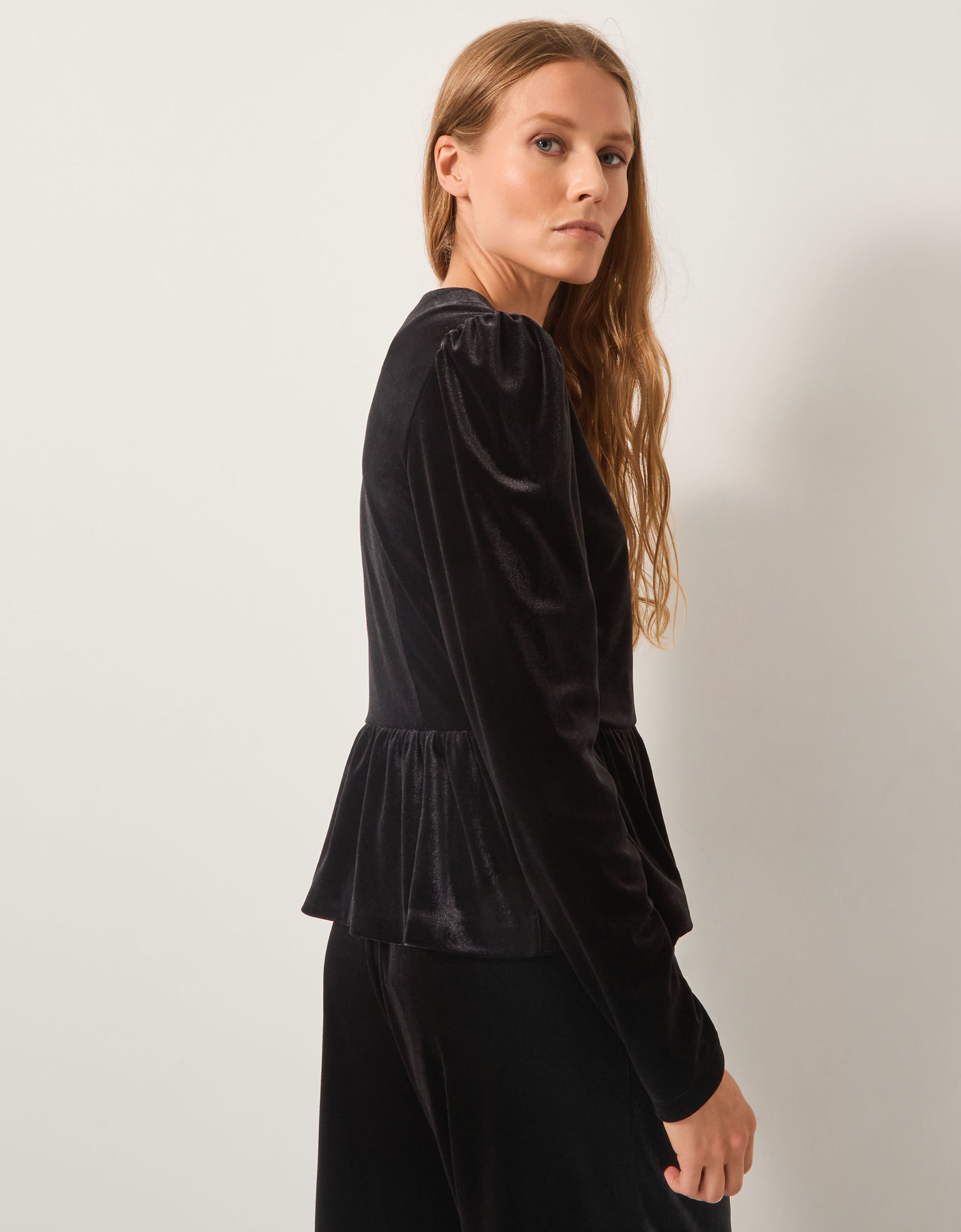 Vayle Stretch Velvet Peplum Jacket Black | Jackets | Monsoon UK.