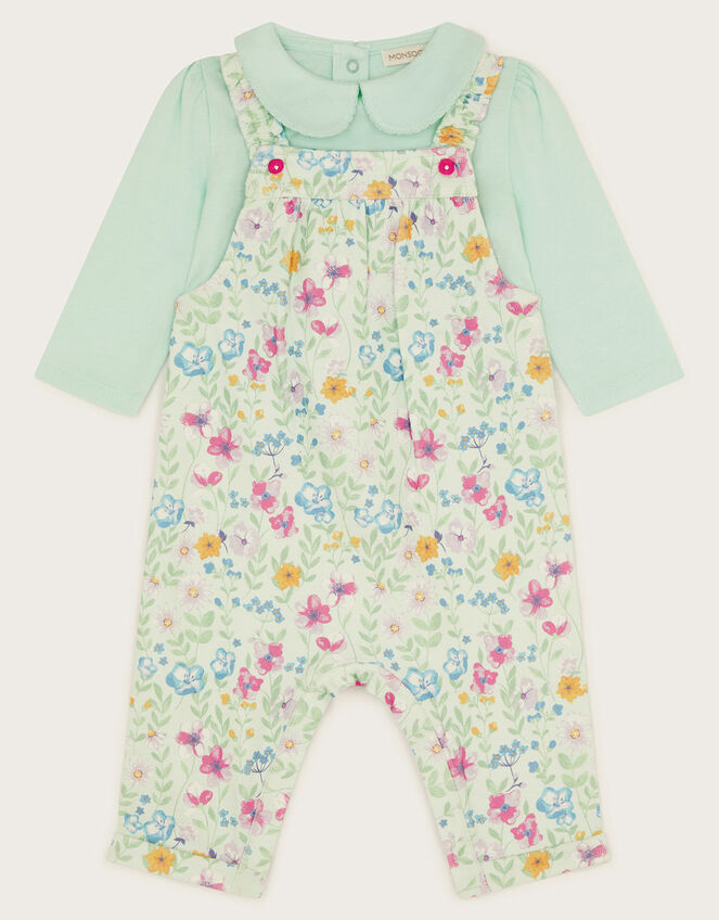 Newborn Ditsy Dungaree Set, Blue (AQUA), large